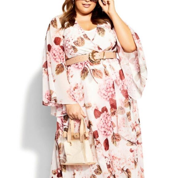 City Chic Women's Maxi Dress Size14 Allover Party Floral Print Hi-Lo Wrap Style - Picture 2 of 6